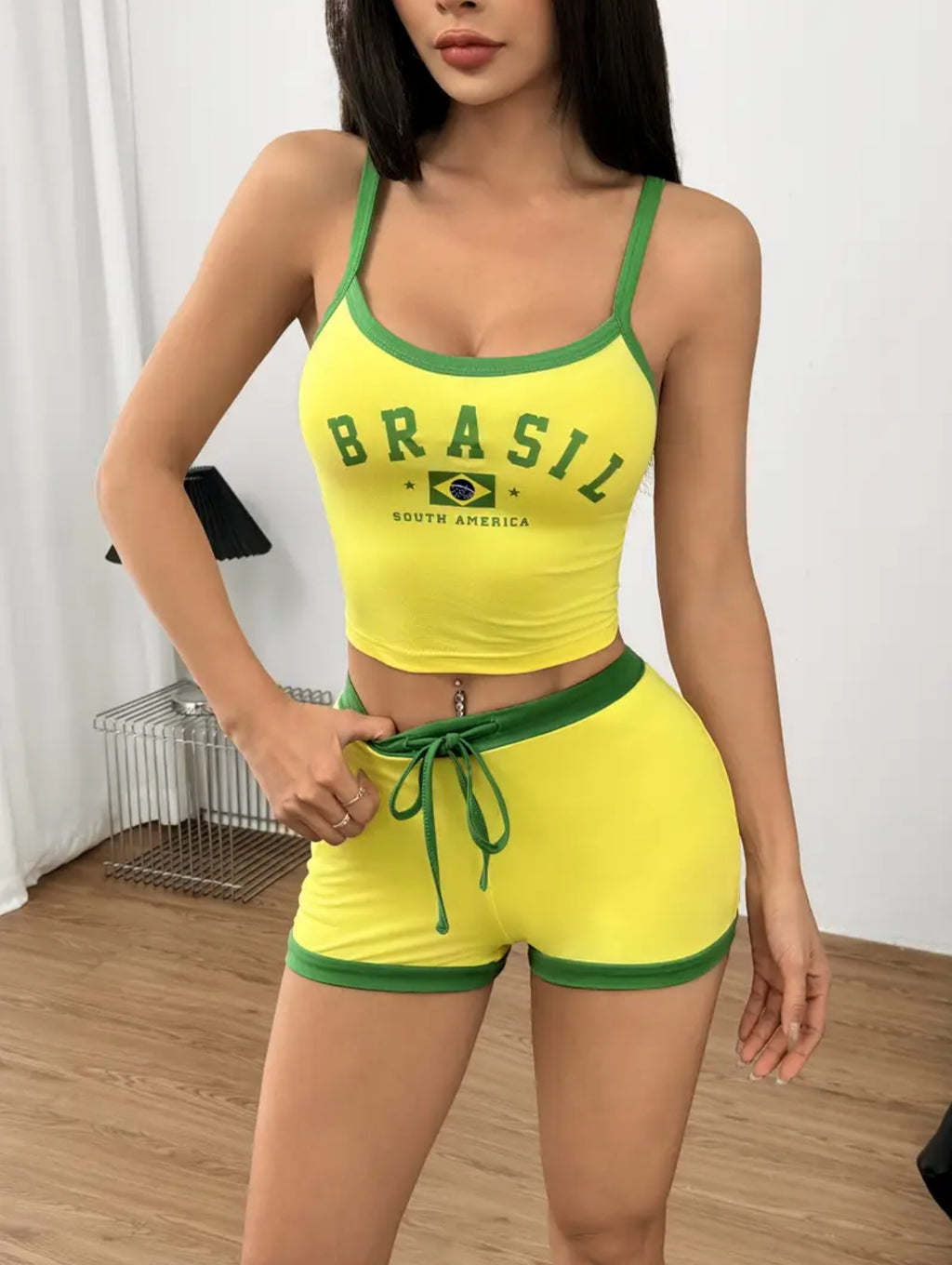 Brazil Flag Crop Top & Shorts Set Outfit