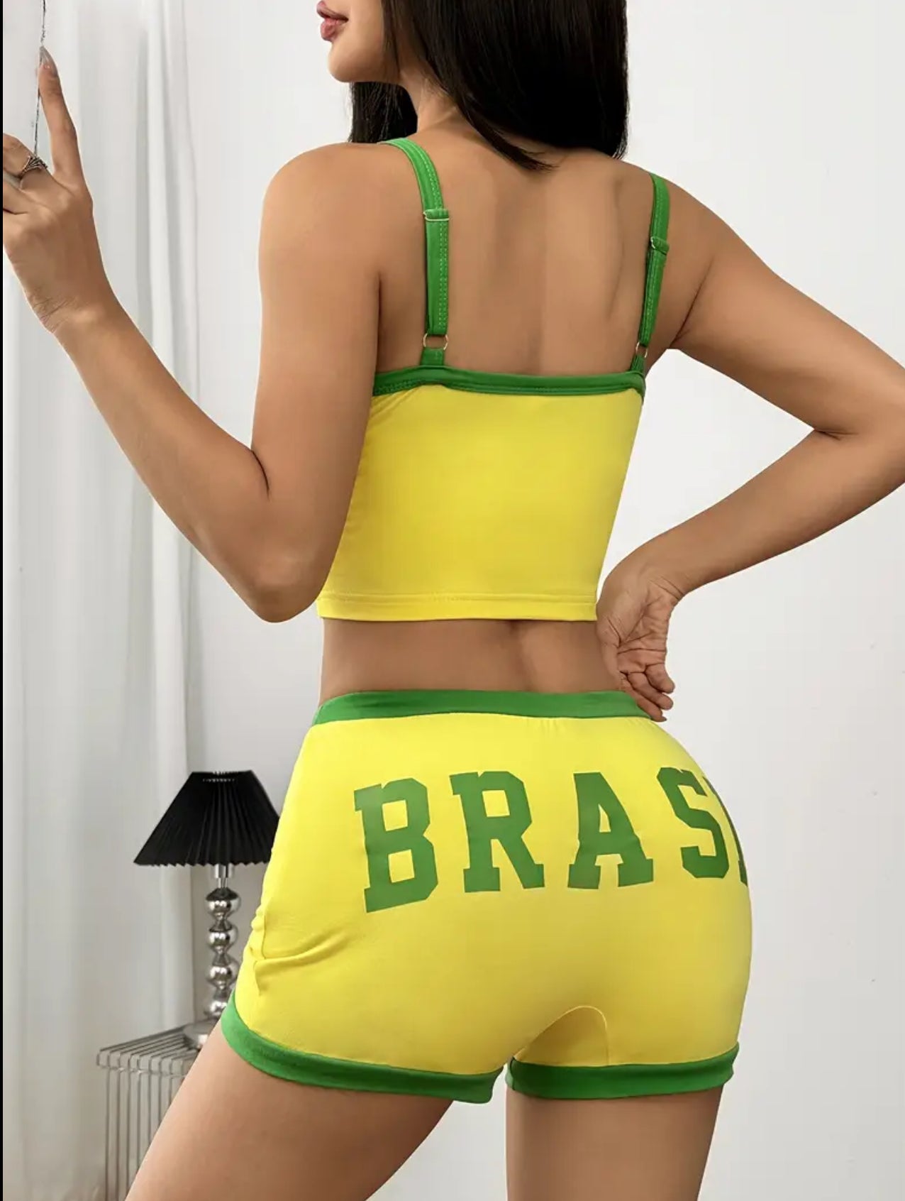 Brazil Flag Crop Top & Shorts Set Outfit